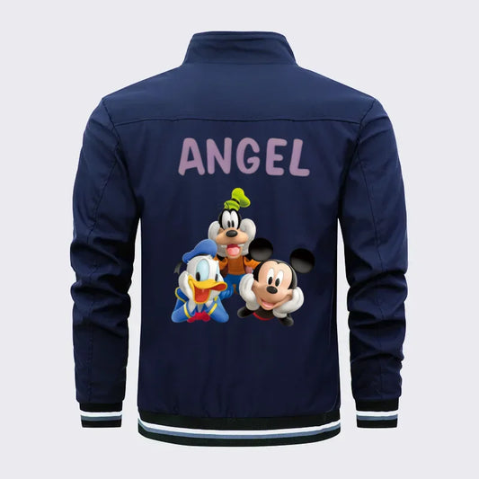 Vintage Mickey Mouse Print Men's Bomber Jacket Casual Lightweight Windproof Coat