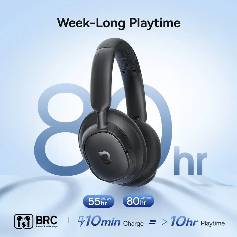 Fone de Ouvido Sem Fio Baseus EH10 NC ANC com Cancelamento de Ruído Híbrido Adaptativo de 45dB, Hi-Res LDAC, Bluetooth 6.0 e 80 Horas de Autonomia