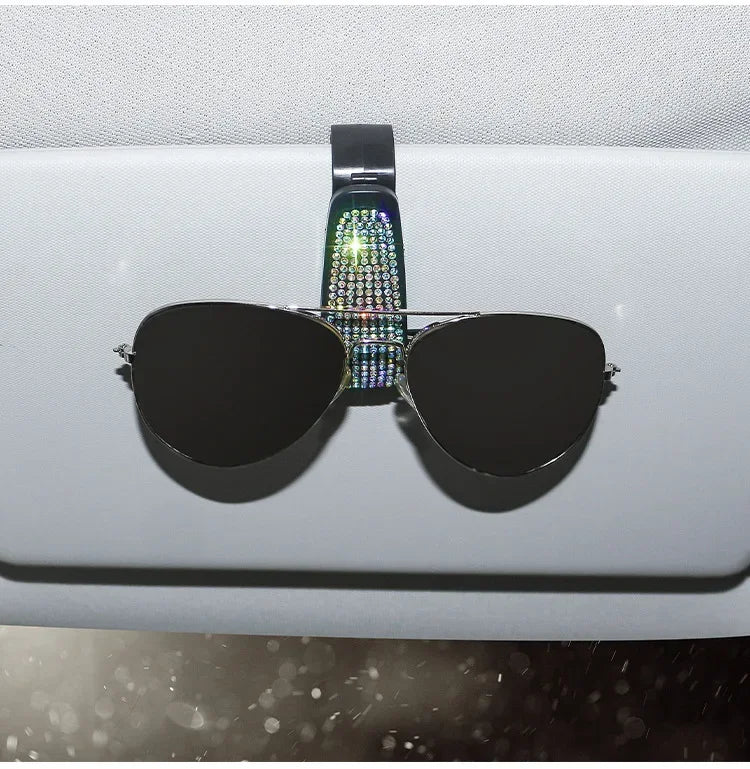 Car Sun Visor Sunglasses Clip Diamond Glasses Holder Eyeglasses Clips Card Ticket Holder Fastener Glasses Case Auto Accessories