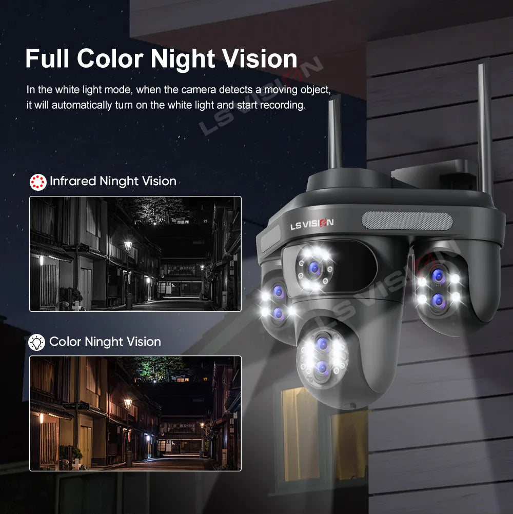 LS VISION 10X Optical Zoom 4-Screens WiFi IP Camera  35MP Outdoor Wifi Security PTZ Cam Auto Tracking Home Surveillance Cameras