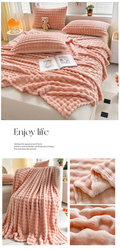 1 Pc Luxury Faux Rabbit Fur Throw Blanket Soft Warm White Striped Fluffy Blankets for Sofa Office Naps Single Double Plush Plaid