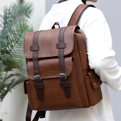 Mochila de piel sintética para hombre, mochila grande para portátil, mochila negra para adolescentes y niños, mochila marrón, 2023