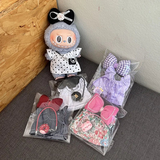 For 17cm Labubu Doll Luxry Brand design Diy Accessories Dress Sweater Overalls T-shirt Hat Set For Labubu Trendy Clothing Gift