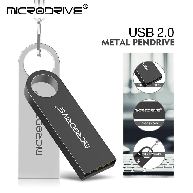 Waterproof USB Flash Drive, Pen Drive, 4GB, 8GB, 16GB, 32GB, 64GB, Metal Pendrive, Card Memory Stick Drives, U Disk with Key Ring