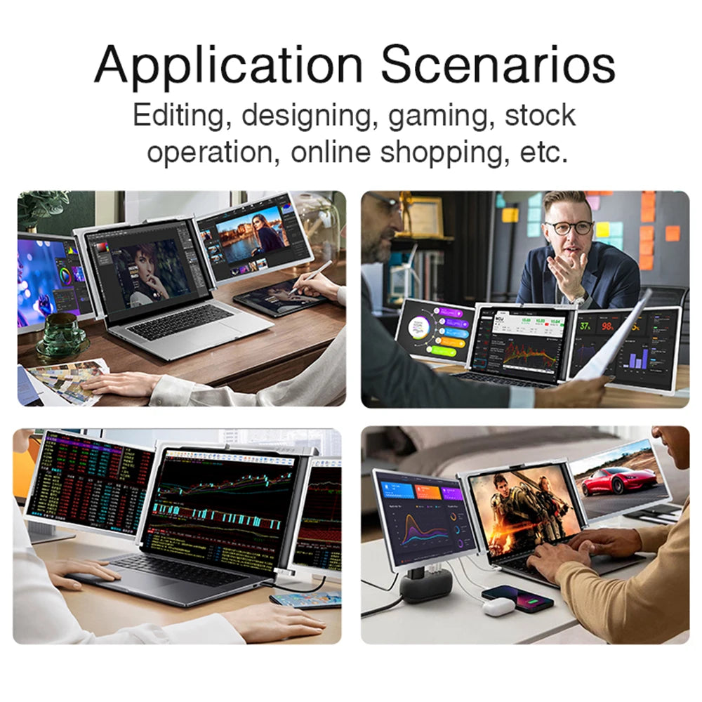 14 inches Laptop Expansion Screen FHD Portable Tri-screen Monitor with 1 Cable for 2 Displays for Windows MacOS for 15-17.3 inch