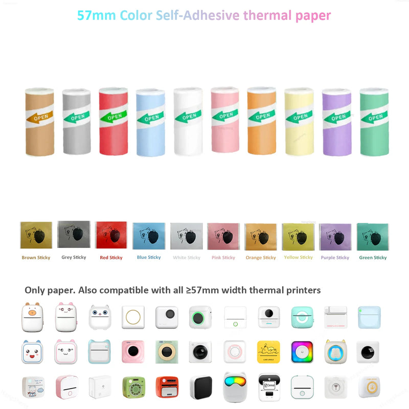 Mini Pocket Printer 5 Rolls Of Self-Adhesive Paper Portable Thermal Printer For Printer Suitable For Home Office Study And Work
