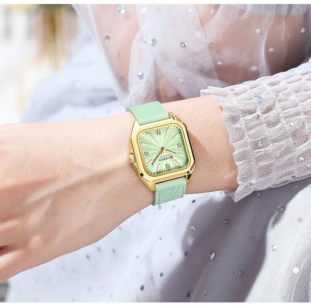 Relógio feminino quadrado minimalista pulseira pulseira de silicone casual