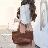 French Leather Woven Bag Fashion Simple Basket Bag Retro Advanced Handmade Bag New Versatile Commuting Women's Shoulder Handbag