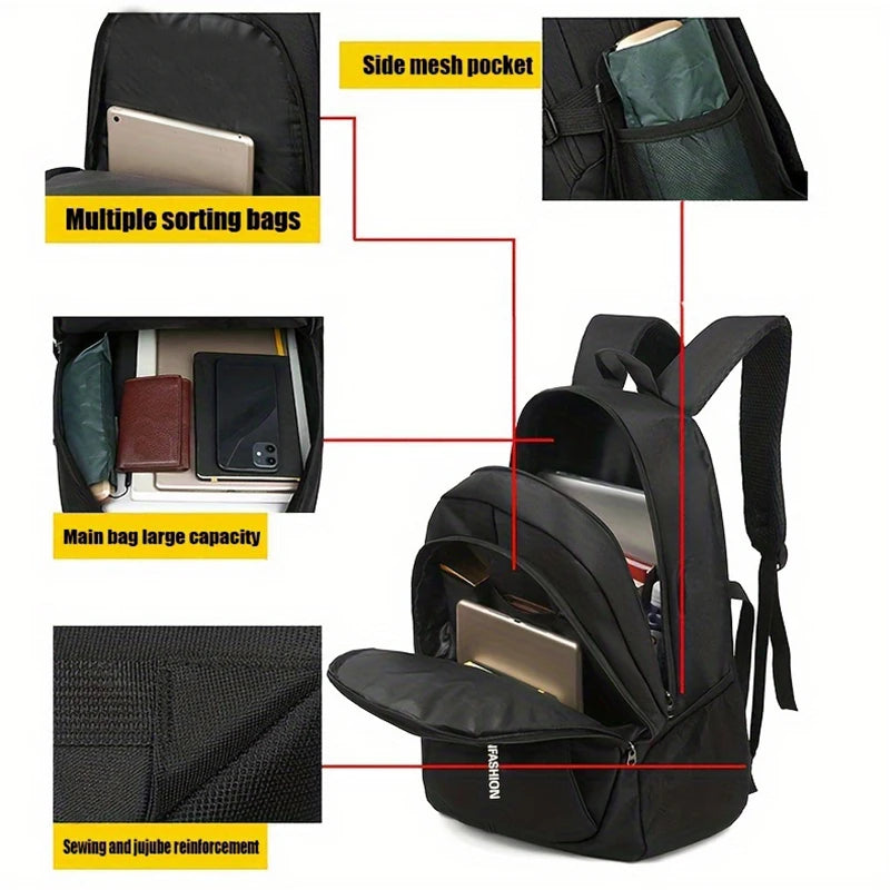Durable Water‑repellent Oxford Laptop Rucksack Multi‑zipper Business Backpack For Student Work Daily Travel Commuting