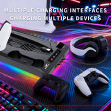 GAMINJA Host Heat Dissipation Base For PS5 With 7 Color Light Effect Headphone Hook Game Disc Storage Rack Handle Charging Stand