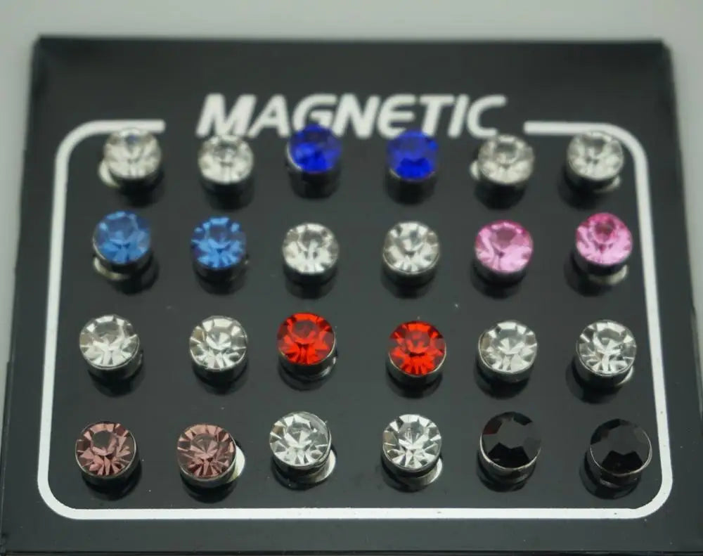 Magnético Non-Piercing Brincos Clipe para Mulheres e Homens, Cristal Redondo, Orelha de Jóias Punk, Fazendo Suprimentos, Acessórios Artesanais, 24Pcs por Conjunto