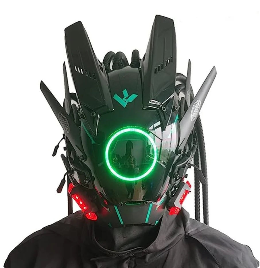 Capacete Cyberpunk com LED – Máscara para Festas, Halloween, Natal e Cosplay – Presente para Adultos