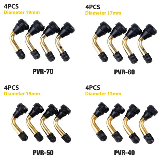 90 graus de borracha válvula de ângulo para pneus Tubeless, mamilo para disco Tubeless roda mamilo, pvr40, pvr50, pvr60, pvr70, 4pcs por conjunto