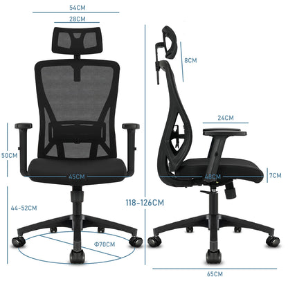 Durrafy Ergonomic Office Chair, Office Chairs, Desk Chair with adjustable headrest, Armrests, 150KG load capacity, Black