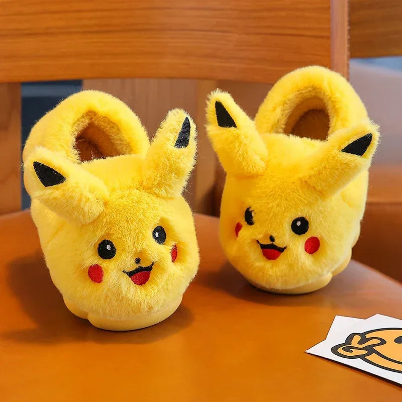Winter Cute Cartoon Cover Heel Children's Fluffy Slippers Soft Non-slip Warm Flat Mule Boys Girls Teen Indoor Home Cotton Shoes