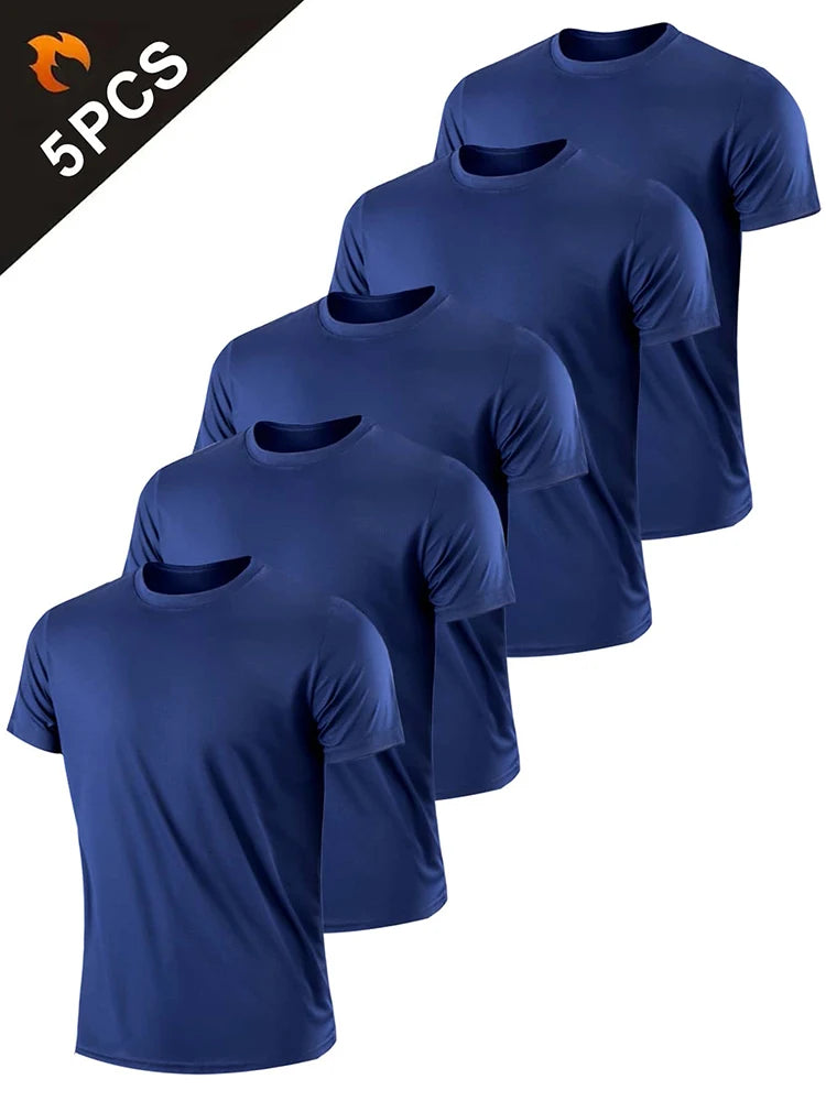 5PCS Men's Solid Color Ultralight Quick Dry Sport T-Shirt, Breathable Lightweight Top For Fitness Training Workout Running Gym
