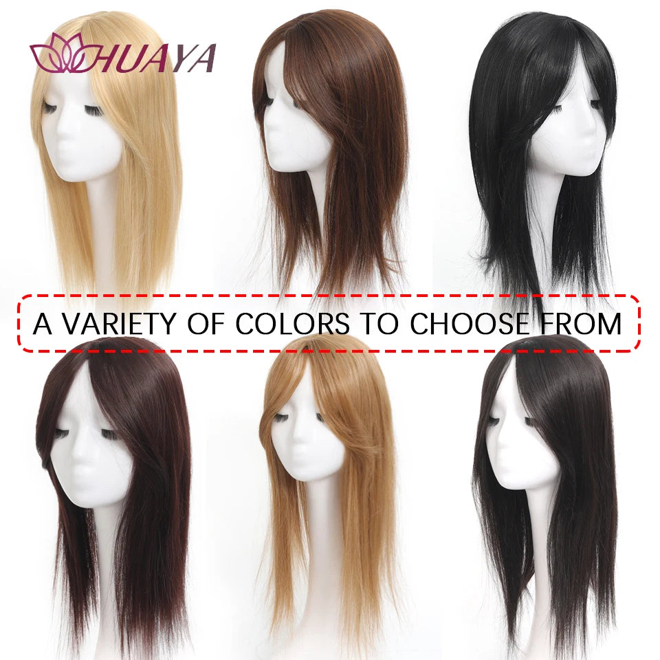 Aplique de cabelo Topper HUAYA volume e franja natural com 3 clipes cabelo liso sintético