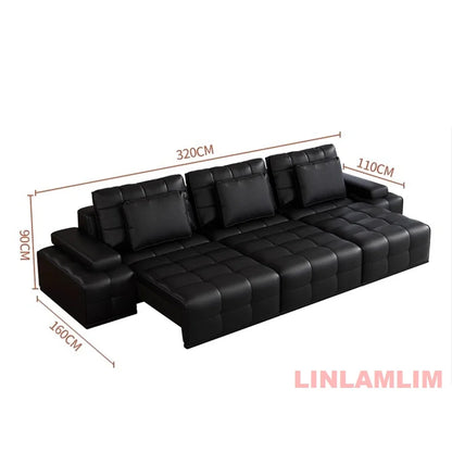 MINGDIBAO Modern Genuine Leather Sectional Sofa Bed – Convertible Couch with Tufted Backrest and Armrest,Functional Sleeper Sofa
