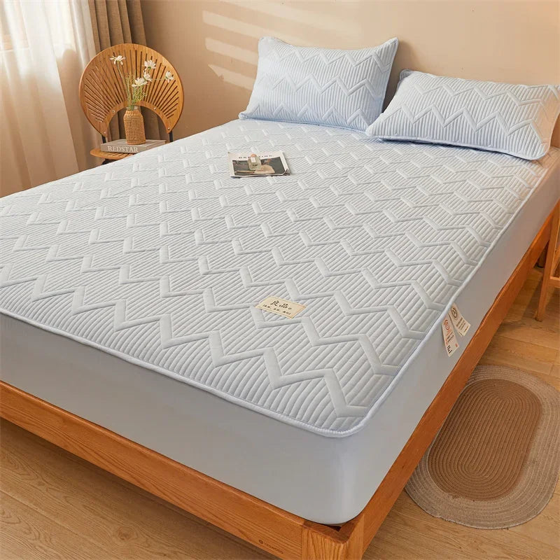 Waterproof Quilted Mattress Cover - Cotton Top, Antibacterial Fiber Fill, TPU Waterproof Layer - A-Class Health Standard