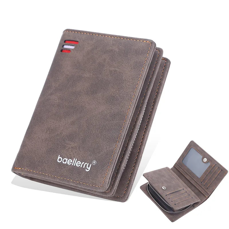New Leather Men Wallets High Quality Zipper Short Desigh  Wallet Hipster Credit Card Holders Inserts Coin Purses Vintage Walltes