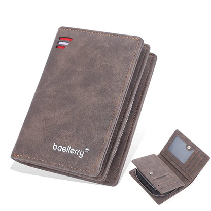 New Leather Men Wallets High Quality Zipper Short Desigh  Wallet Hipster Credit Card Holders Inserts Coin Purses Vintage Walltes