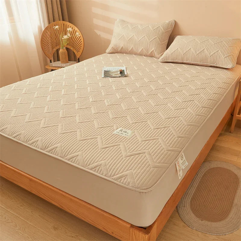 Waterproof Quilted Mattress Cover - Cotton Top, Antibacterial Fiber Fill, TPU Waterproof Layer - A-Class Health Standard