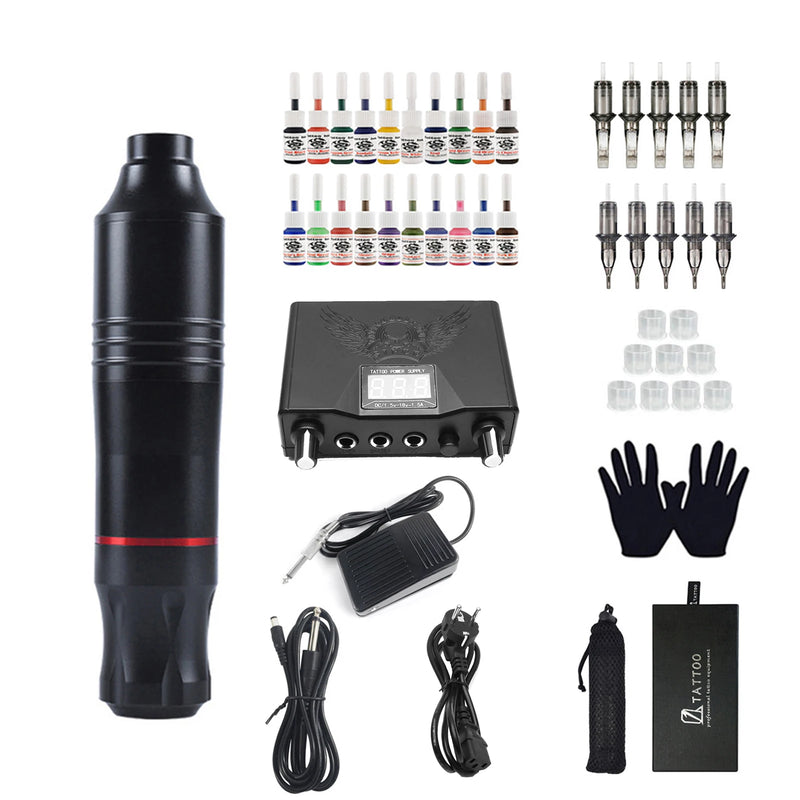 Tattoo Kit Rotary Tattoo Machine Pen Needles Tattoo Inks Power Supply Tattoo Foot Pedal for Tattoo Beginners