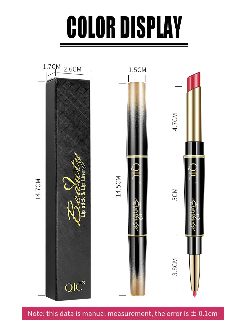 Delineador de labios 2 en 1, resistente al agua, mate, lápiz labial, rojo sexy, de larga duración, maquillaje, cosméticos