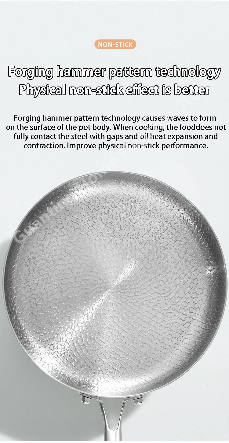 Titanium Stainless Steel Frying Pan Nonstick Wok Uncoated Pot Egg Steak Skillet Home Induction Cooker Gas Stove Kitchen Cookware