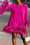 Mini vestido de pele de penas feminino, elegante vestido de festa, manga comprida, plus size, outono, inverno, sexy, personalidade, Y2K