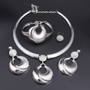 Dubai Jewelry Set For Women Silver Plated Luxury Necklace Earrings Bracelet And Ring Set Jewelry For Wedding Party Trending ﻿