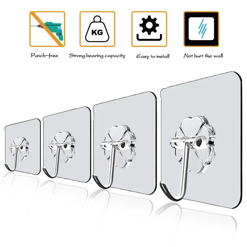 Transparent Self Adhesive Wall Hooks Heavy Duty Multi-Purpose Wall Hook Key Holder Towel Holder For Kitchen Bathroom Accessories