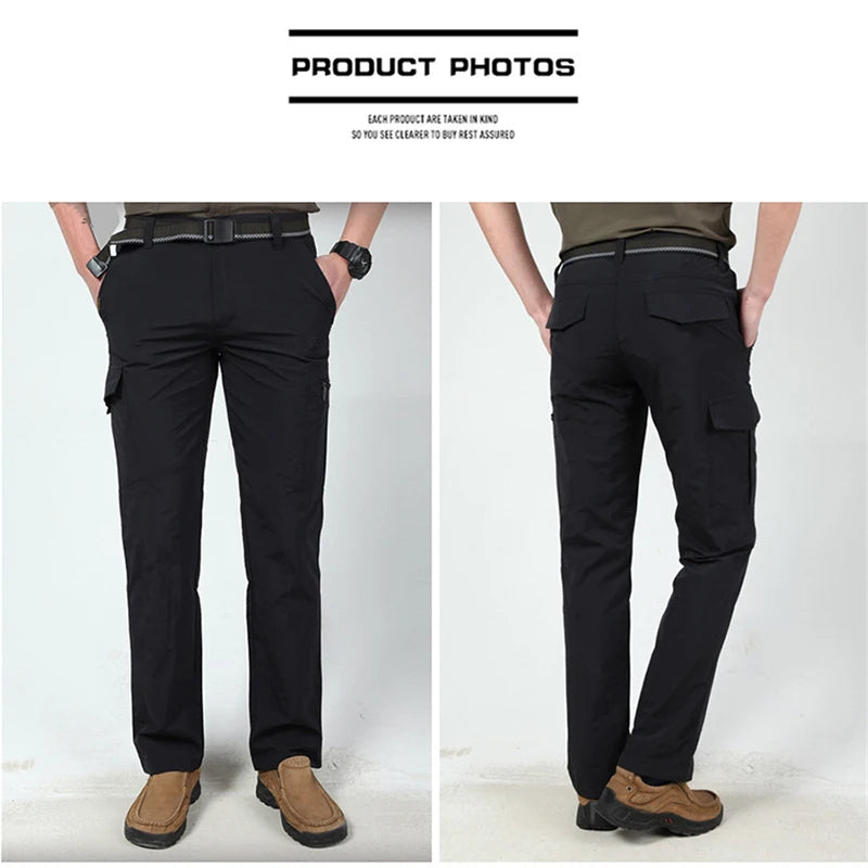 Men's Summer Tactical Cargo Pants Lightweight Casual Waterproof Trousers Casual Pants Wear-Resistant Multi-Pocket Outdoor Hiking