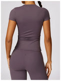 NCLAGEN - Camiseta deportiva para mujer, para correr, de verano, de manga corta, cuello redondo, transpirable, elástica, para gimnasio, yoga, fitness, ajustada, activa