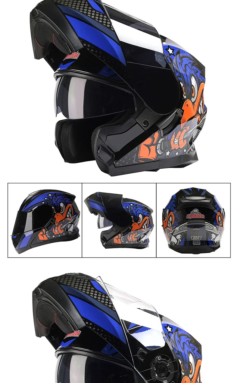 BLD Modular Motorcycle Full Face Helmet ECE Flip-up Double Anti-Fog Visor Purple Bird Sport Design In Stock Adult Men and Women