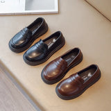 Britain Style Children's Leather Shoes for Boys 2025 Spring New Girls Retro Black Single Shoes Soft Moccasin Shoes for Children