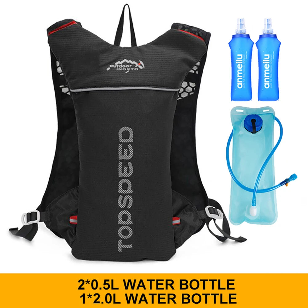 Mochila ultraligera de 5 l para correr en senderos al aire libre, chaleco de hidratación para correr, bolsa transpirable para ciclismo de maratón, botella de agua de 500 ml.