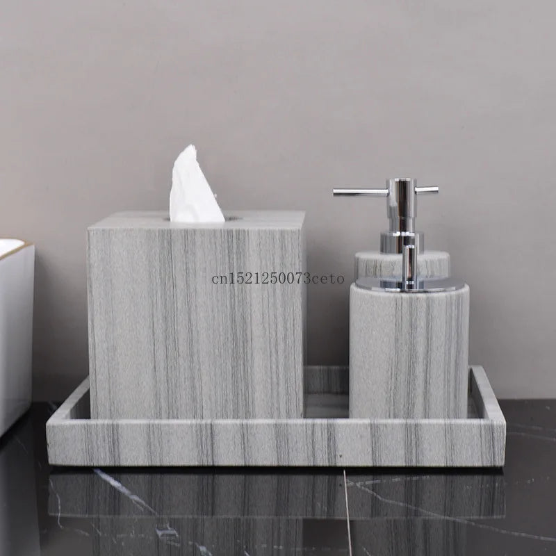 Nordic natural grey marble bathroom accessories Soap dispenser cotton swab jar tissue box soap dish tray bathroom decoration