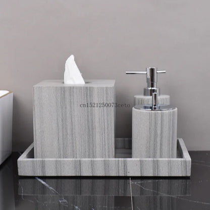 Nordic natural grey marble bathroom accessories Soap dispenser cotton swab jar tissue box soap dish tray bathroom decoration