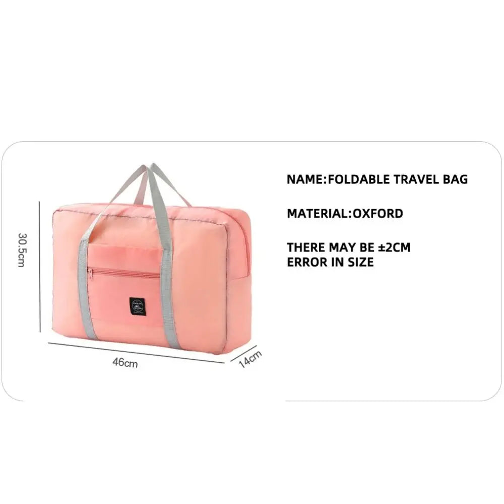 New Polyester Travel Handbag Large Capacity Waterproof Duffle Bag Solid Color Foldable Hand Luggage Shoulder Bag Women&Men