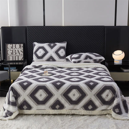 Flannel Warmth Autumn Winter Blanket Keep Warm Comfortable Jacquard King Size Blankets Skin Friendly Geometric Nap Comforter
