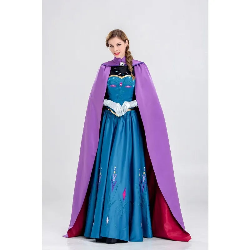 Disney Frozen Movie Adult Costume Women's Cospaly Princess Anna Dress Cloak Halloween Party Performance Dress Birthday Gifts New