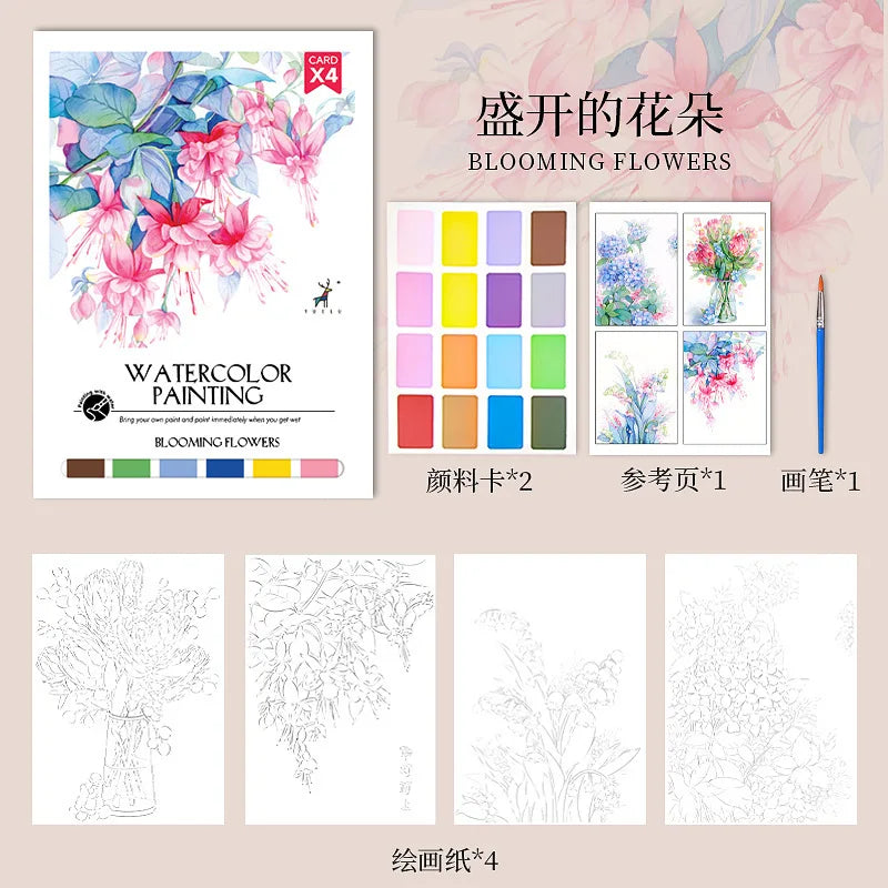 Bview Art Parent-Child Gouache Painting Kit with Watercolor Pads, DIY Coloring Notepad for Kids & Stress Relief Art Supplies