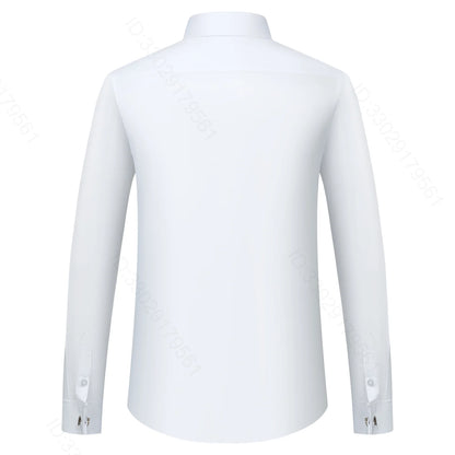 Camisa de vestir clásica para hombre, color liso, con puños franceses, cierre frontal, estilo formal, de negocios, corte estándar, manga larga, para oficina y trabajo, color blanco