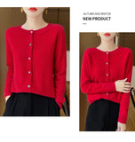 100% Merino Wool Long Sleeve Sweaters Cashmere Cardigan Spring Autumn Women O-Neck Knitwear Tops Clothing Fashion Basic Tops