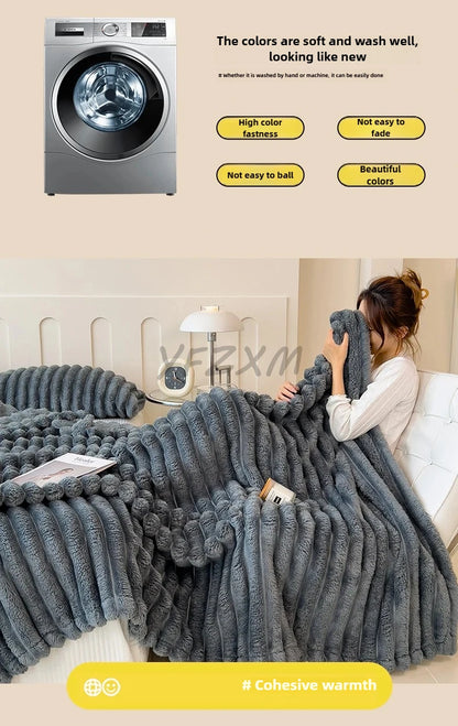 Solid Thickened Wide Striped Flannel Multifunctional Blanket, Can Be Used As Bed Sheet Cover Blanket, Sofa Blanket,nap Blanket