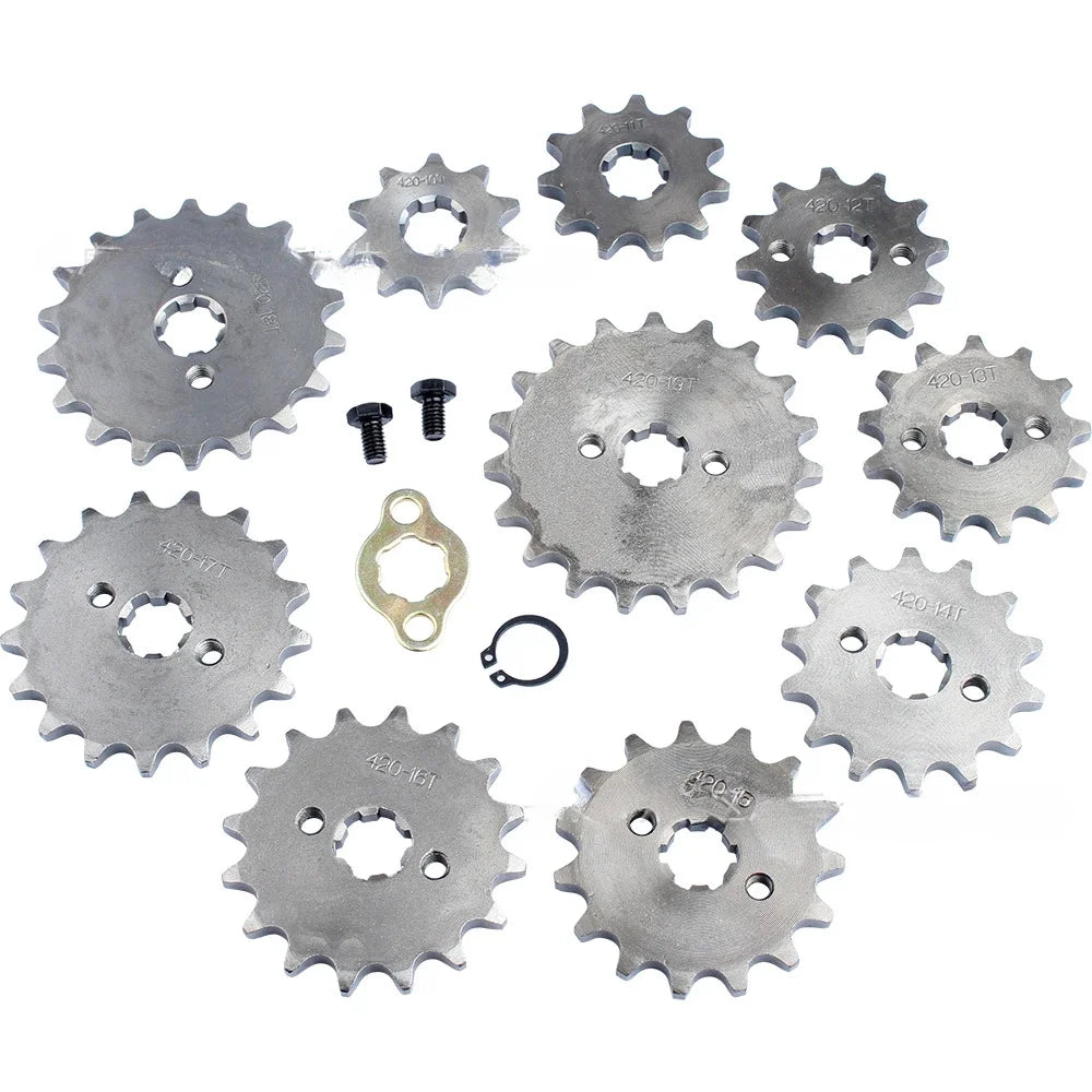 Roda dentada do motor dianteiro para Pit Dirt Bike, Acessórios de substituição, 420, 10, 12, 13, 14, 15, 16, 17, 18, 19 Dente, 17mm, 70cc, 110cc, 125cc