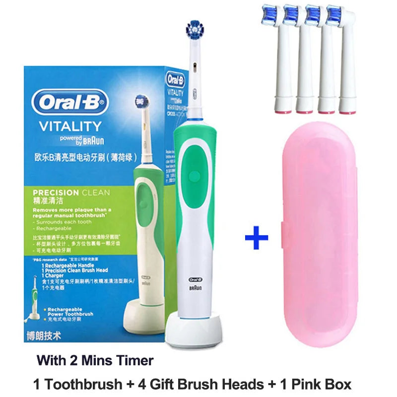 Cepillo de dientes eléctrico Oral B 2D, giratorio, con vibración, recargable, cerdas de acción cruzada, cuidado bucal, 4 cabezales de regalo gratis