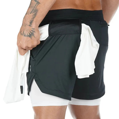 Shorts Quick Dry Camo Running para homens, esportes de ginástica, treino, fitness, jogging, calças curtas, verão, 2 em 1