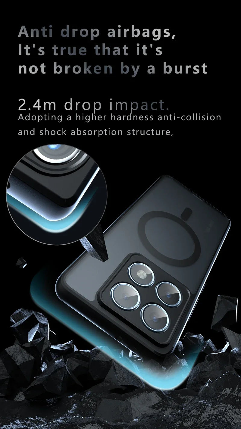 Case for Xiaomi 15T 14T Pro Poco F6 Pro New Matte Transparent Magnetic Wireless Charge Shockproof Funda For Magsafe Cover